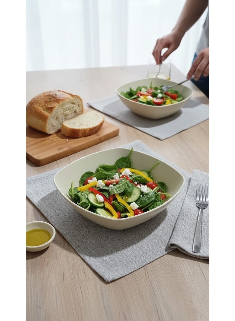 Square Plastic Deep Plate for Pasta & Breakfast - Unbreakable Serving Bowl with Speckled Design (Granite Look) - Beige Cream - Image 2